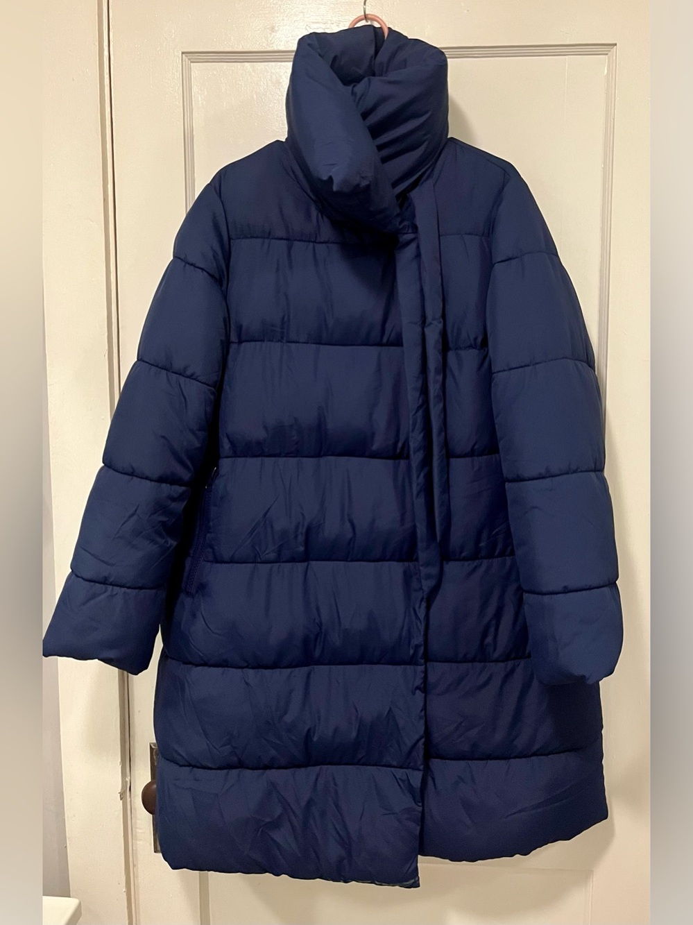 Roaman's Navy Long Puffer Coat with High Collar